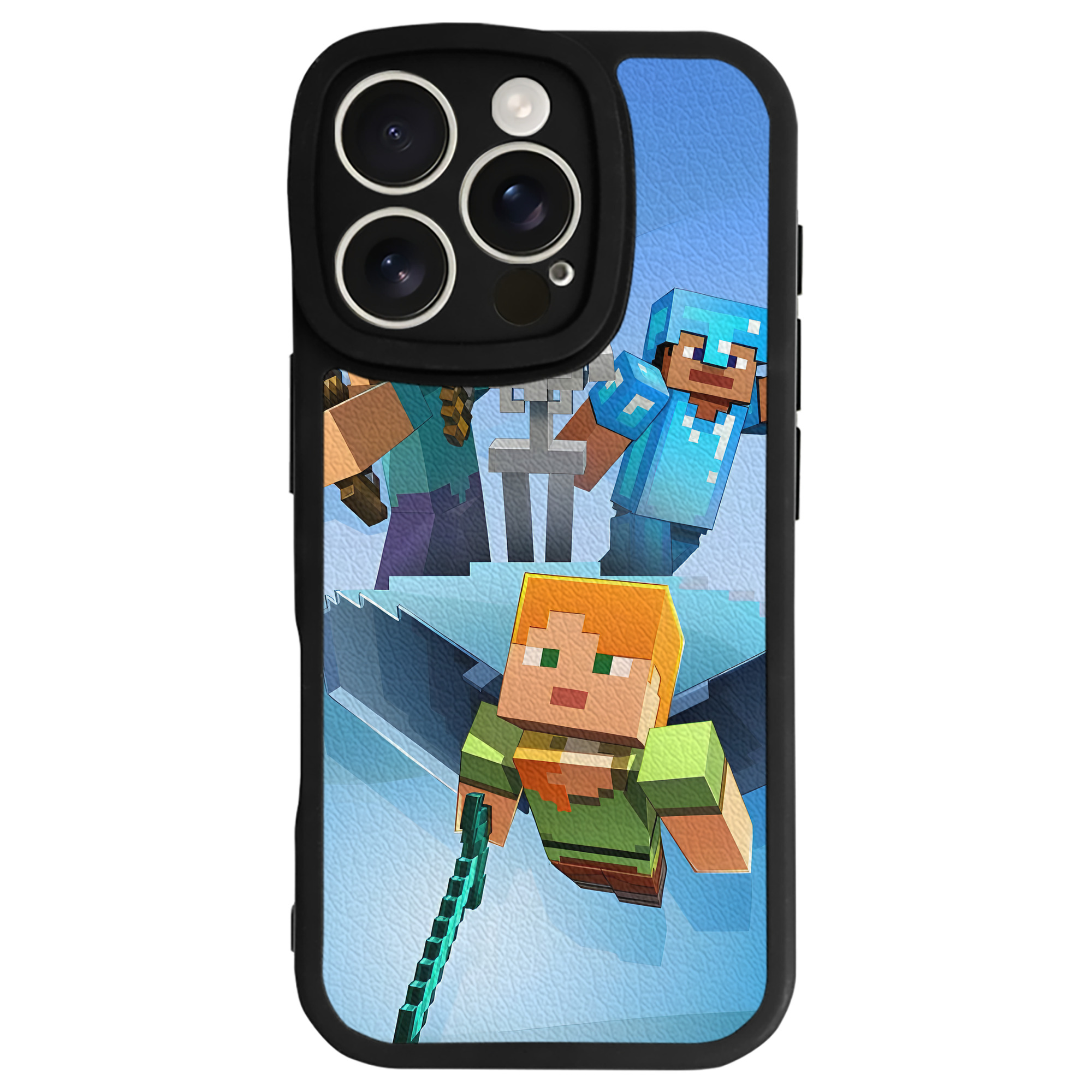 （画像用） マインクラフト ブロックの世界 Minecraft MC Block world 【iPhone 16シリーズ対応】シリコンスマホケース（レザー調） 材質：シリコン